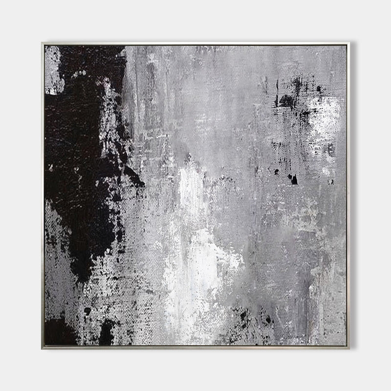 Abstract Framed Art Square Heavy Texture Industrial Style Grey