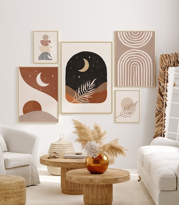 Abstract Gallery Wall Set, Bohemian Art Prints, Earthy Tones