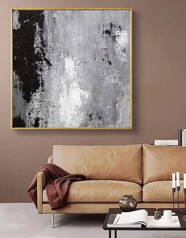 Abstract Square Wall Art Gold Toned Frame Heavy Impasto Texture