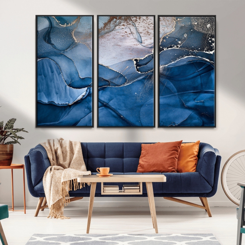 Abstract Triptych Wall Art: Fluid Motifs with Gold and Burnt Orange