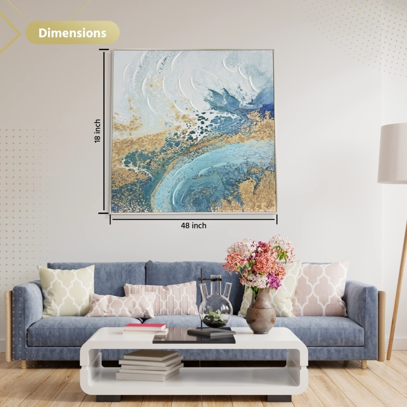 Abstract Wall Art Framed Gold Foil Waves | Teal And Gold Decor