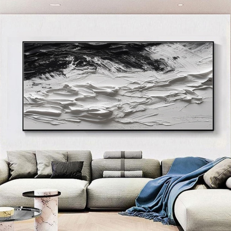 Abstract Wall Art: Large Scale Black And White Impasto Painting