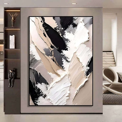 Abstract Wall Art Large Scale Black Beige Textured Painting