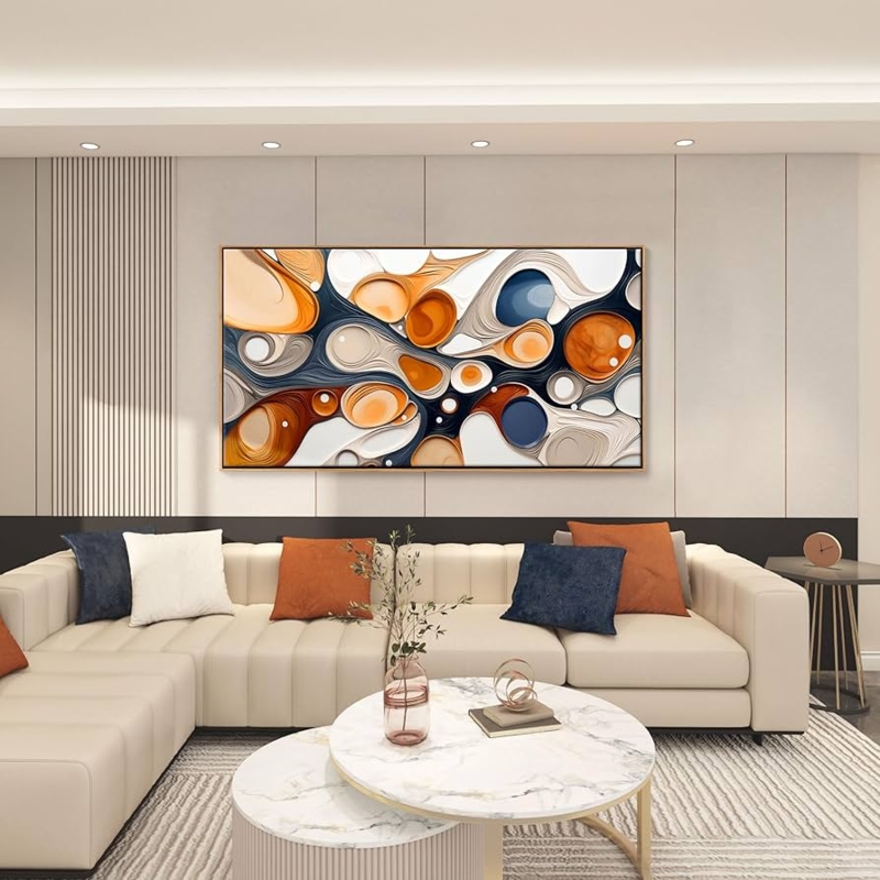 Abstract Wall Art, Orange Navy Curves, Modern Abstract Wall Art Decor