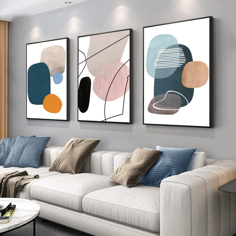 Abstract Wall Art Triptych with Mid-Century Color Palette