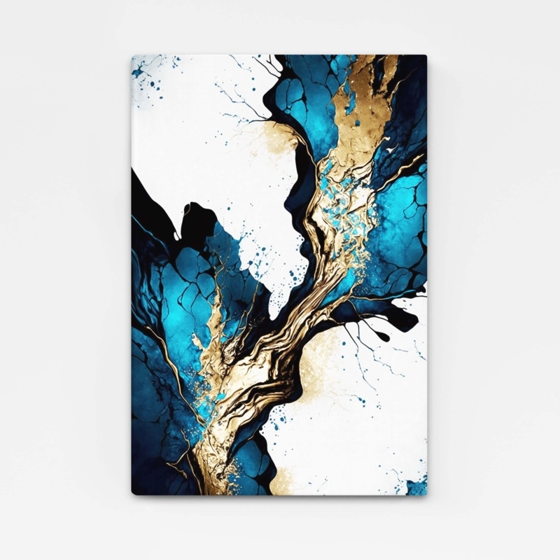 Abstract Wall Art: Vertical Canvas with Fluid Veined Pattern and Teal