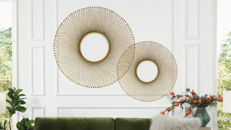 Accent Mirror Radiating Wire Frame Sunburst Design Modern Luxe Style