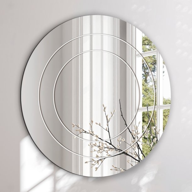 Accent Mirror Round Frameless Etched Concentric Circles Minimalist