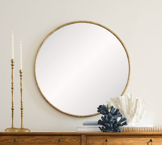 Accent Mirror Round Thin Gold Frame Coastal Dresser Styling