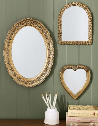 Accent Mirror Set Mixed Shapes Heart Oval Ornate Gold Eclectic