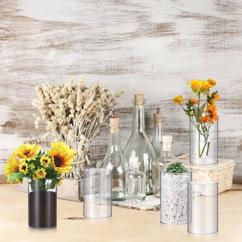 Acrylic Cylinder Vases Clear Multi Size Arrangement Rustic Decor