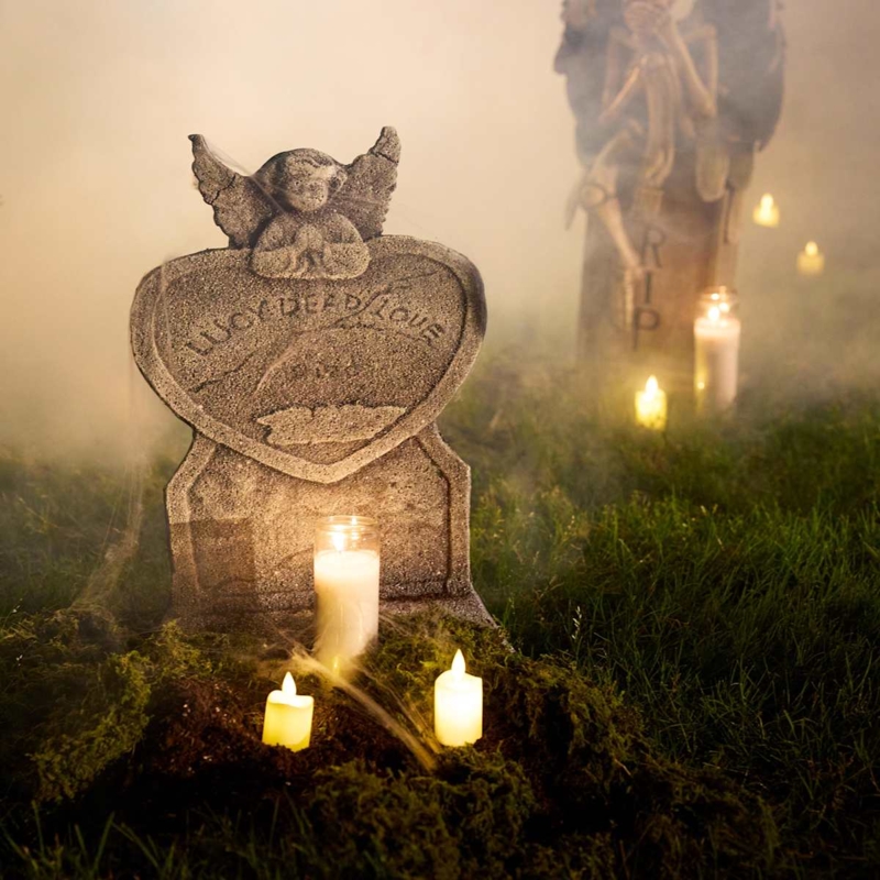 All Weather LED Pillar Candles for Spooky Outdoor Cemetery Decor