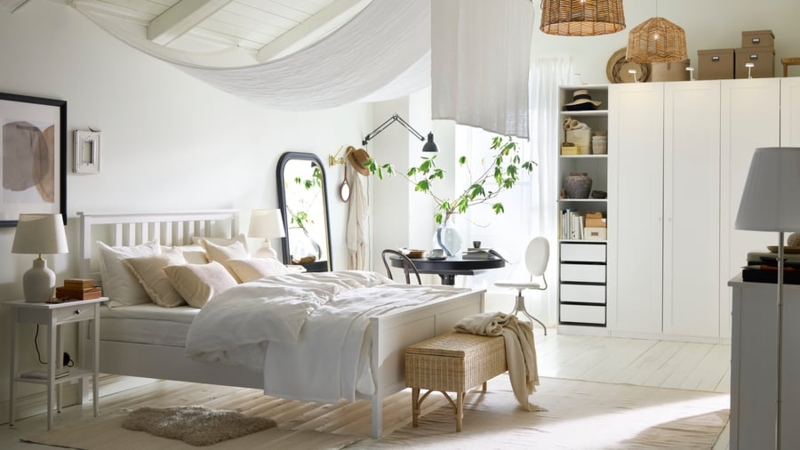 All White Bedroom Ideas featuring a Draped Ceiling Canopy