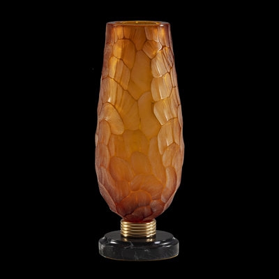Amber Glass Table Vase with Faceted Body and Marbled Base Art Deco