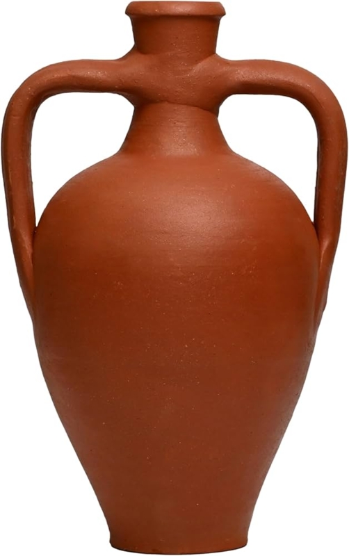 Amphora Vase Reddish Brown Clay Double Handles Unglazed