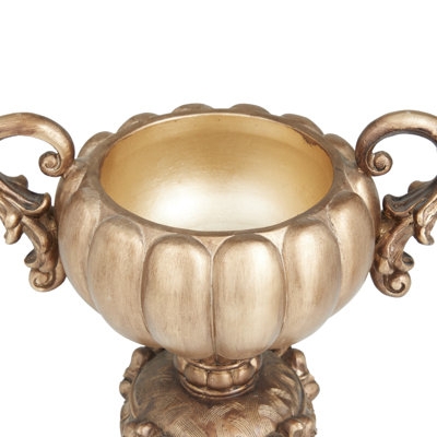 Antique Gold Decorative Urn with Scrolled Handles and Fluted Body.