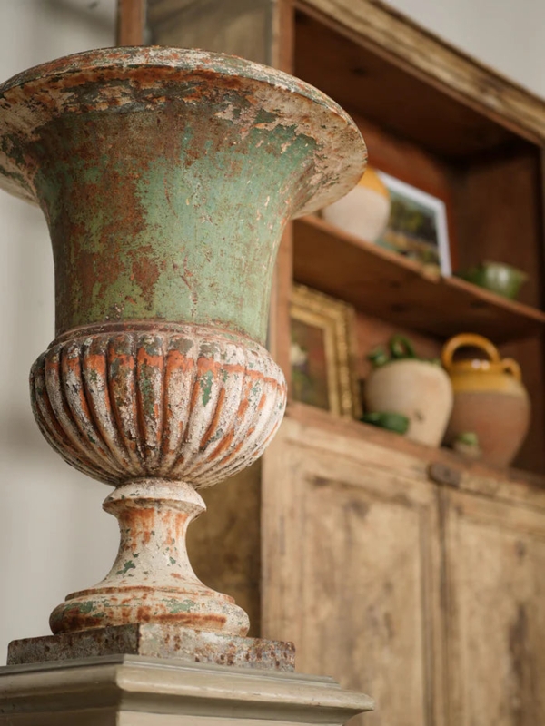 Antique Medici Urn Rustic French Country Decor Distressed Patina Finish