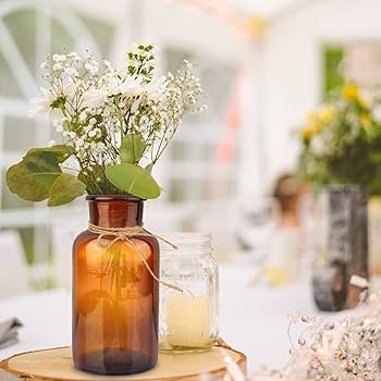 Apothecary Amber Glass Bud Vase Jute Twine Wrap Rustic Decor