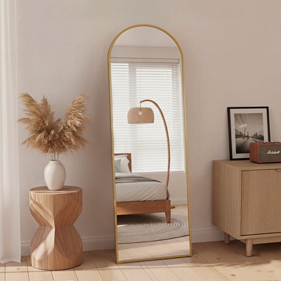 Arched Floor Mirror Gold Leaning Design Scandinavian Style