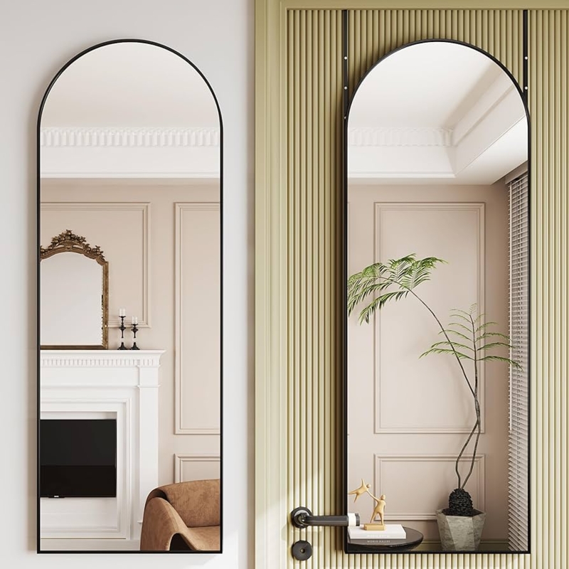 Arched Full Length Mirror Black Frame Over The Door Mount