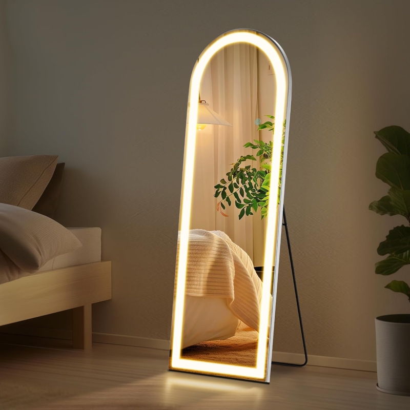 Arched Full Length Mirror, Integrated LED Border, Touch Sensor