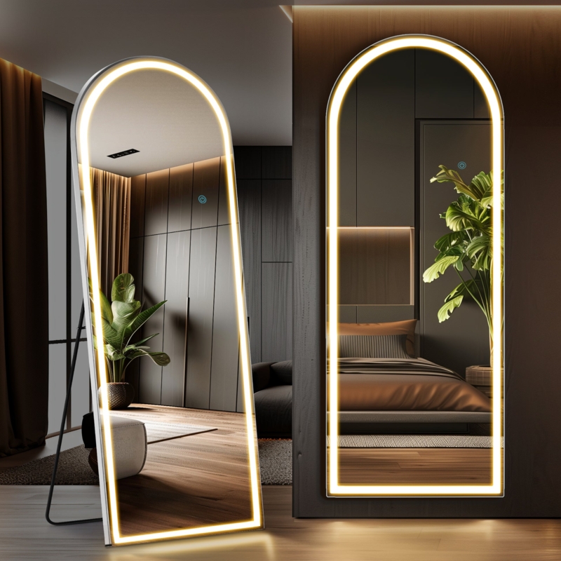 Arched Full Length Mirror LED with Floor Stand & Touch Dimmer