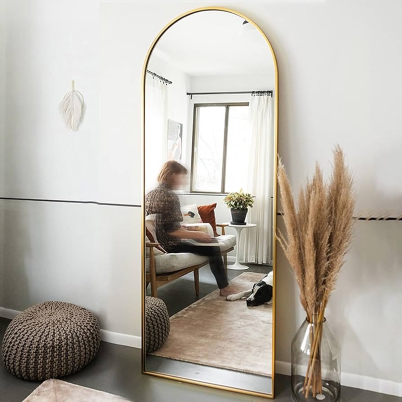 Arched Gold Floor Mirror Decor Slim Border Bohemian Living Room