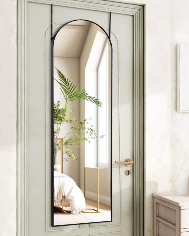 Arched Over The Door Mirror Slim Black Frame Minimalist