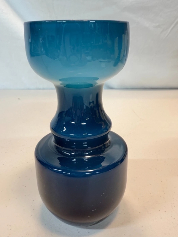 Art Glass Vase, Stacked Silhouette, Teal Gradient, Mid-Century Style.