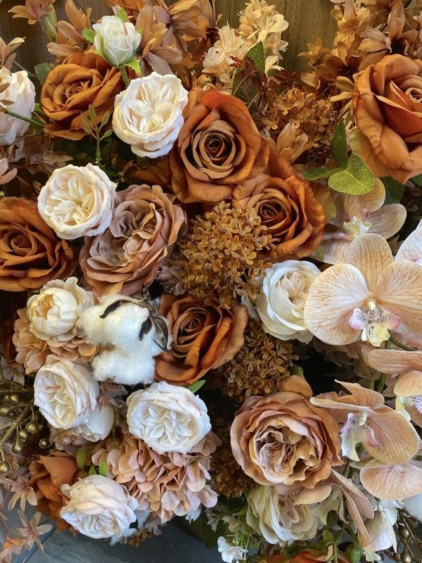 Artificial Flowers Arrangement Monochromatic Earth Tones Faux Cotton