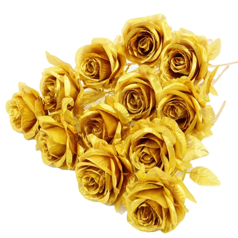 Artificial Flowers Metallic Gold Finish, Metallic Rose Wedding Decor