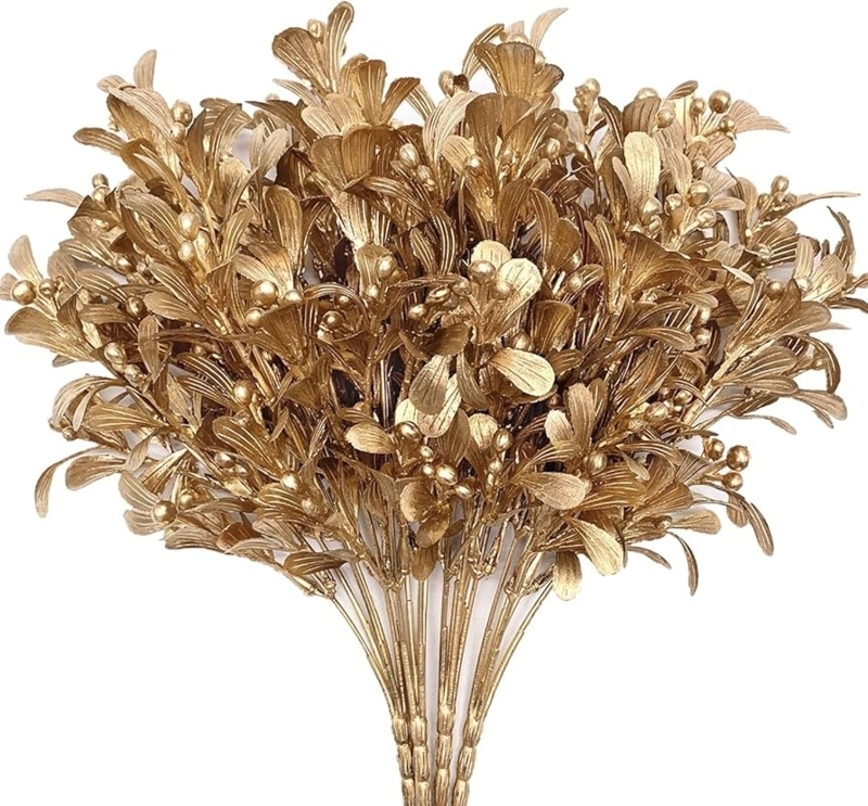Artificial Foliage Berry Details, Metallic Gold Artificial Stems