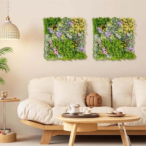 Artificial Plant Wall Panels Set of Two Mixed Green Foliage Biophilic