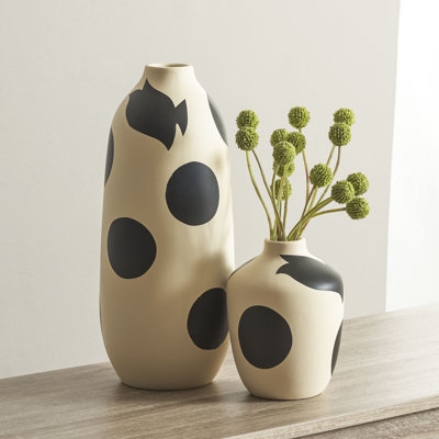 Asymmetric Table Vase Duo, Modern Polka Dot Ceramic