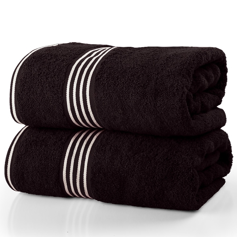 Bath Sheet Set, Two-Piece Cotton with Dobby Stripe Border.
