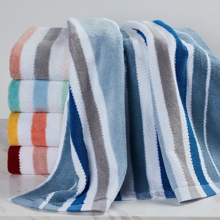 Bath Sheet with Ribbed Texture, Navy and Teal Woven Fabric