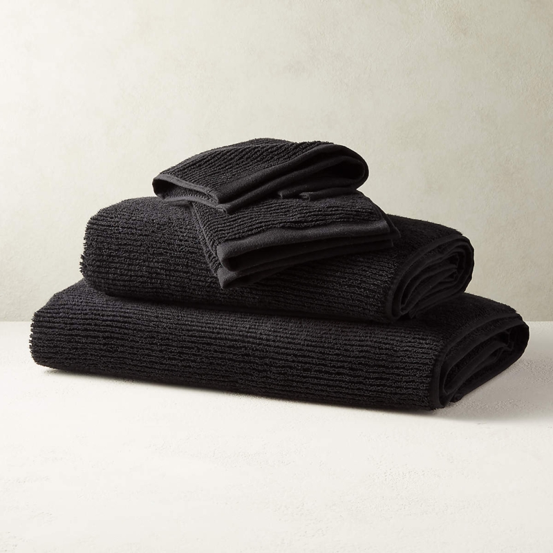 Bath Towel, Black Ribbed Surface Organic Cotton for Minimalist Decor