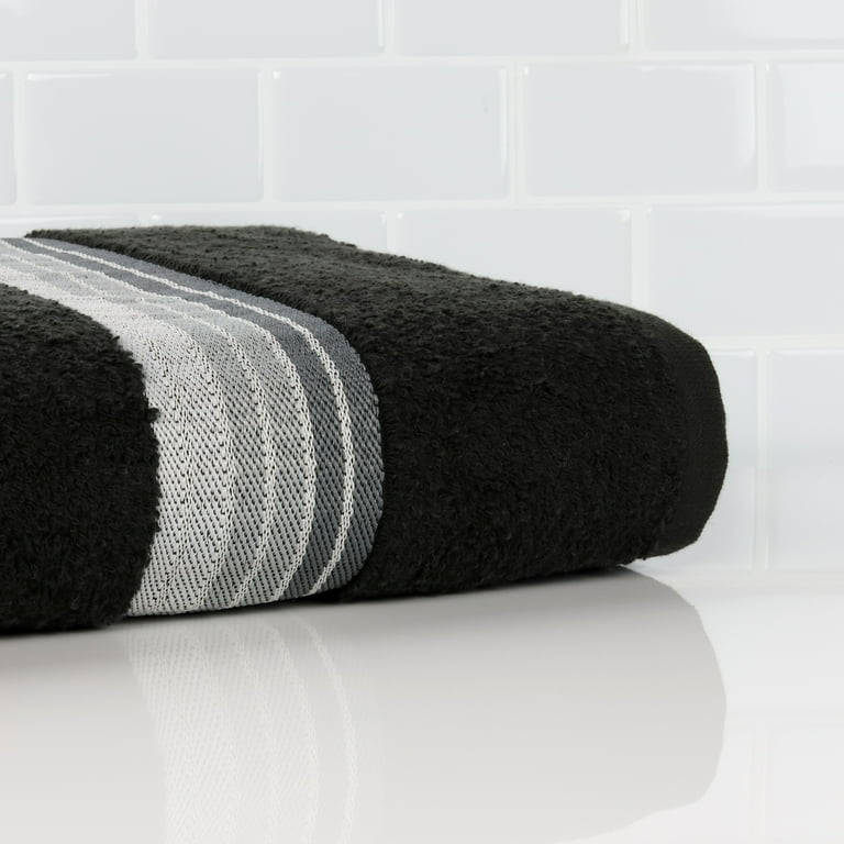 Bath Towel, Cotton Terry Cloth with Graphic Black and White Stripes.