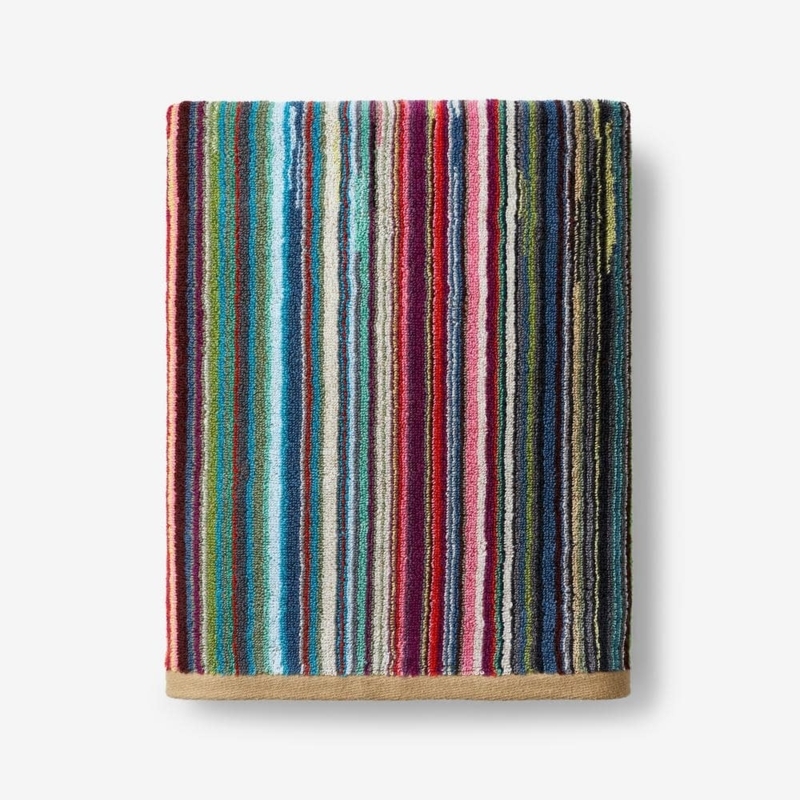 Bath Towel featuring Multi-Tonal Stripes in Blue and Gray Cotton