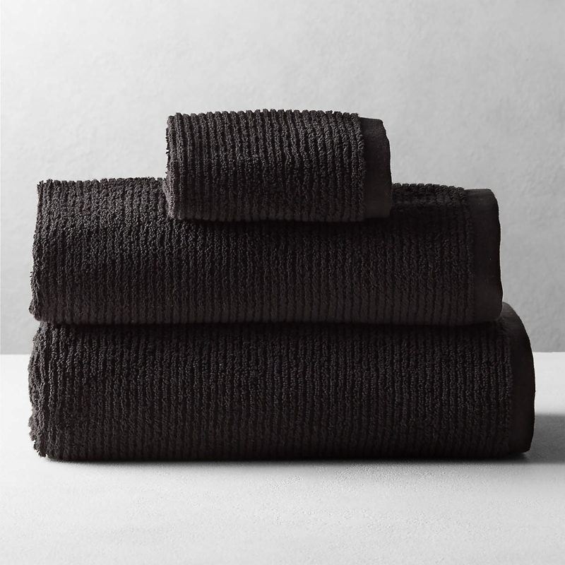 Bath Towel, Matte Black Finish Ribbed Cotton for Modern Spa Bathroom