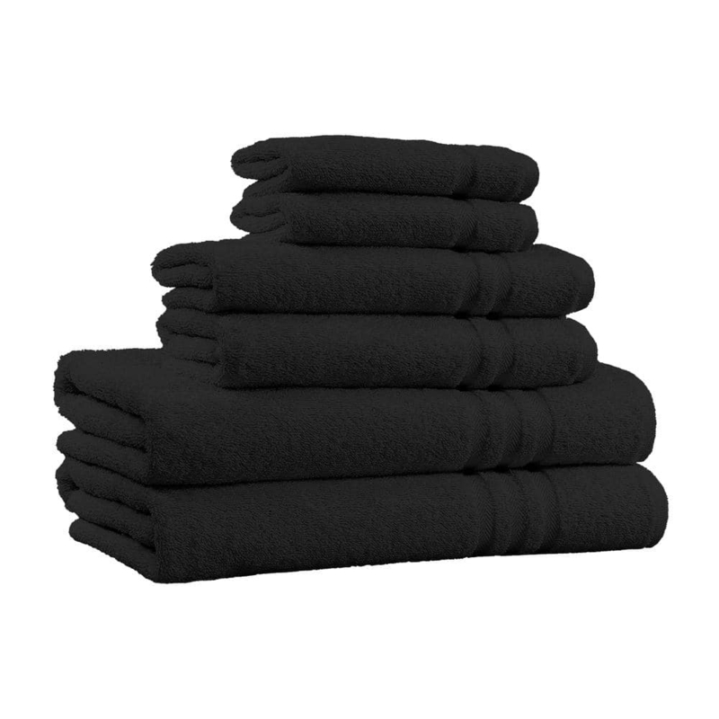 Bath Towel Set, Black 6-Piece Set with Dobby Border for Modern Styling