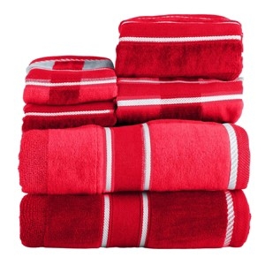 Bath Towel Set in Dark Red Tone, Six-Piece Set, Nautical Style