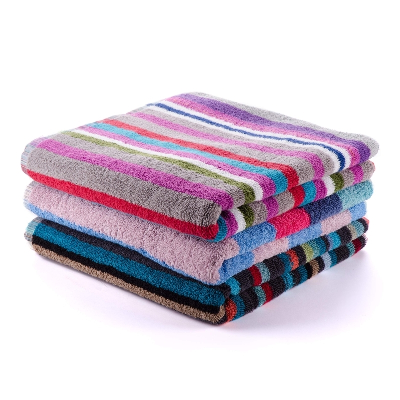 Bath Towel Set in Navy and White Horizontal Stripes, Three-Pack