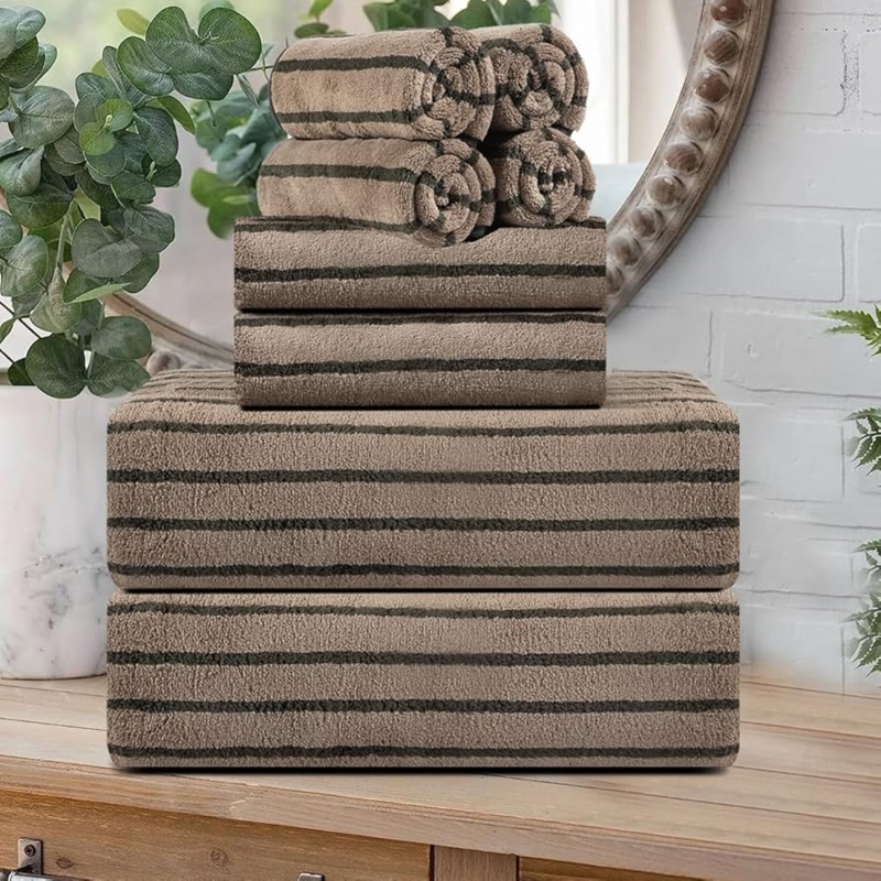 Bath Towel Set with Cabana Stripe, Eight-Piece Set, Coastal Style
