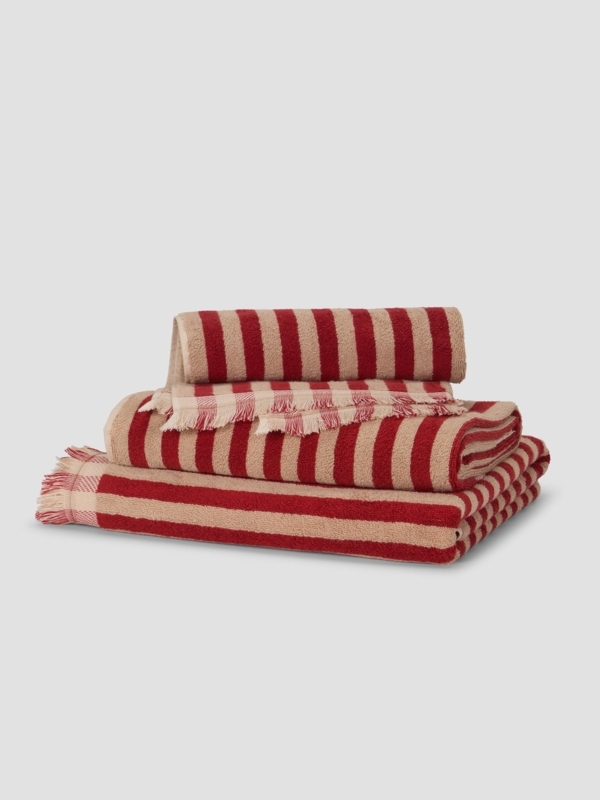 Bath Towel Stack with Sandstone Red Vertical Stripes, Cotton-Like