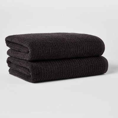 Bath Towel, Washed Black Color Ribbed Texture for Organized Spa Stack