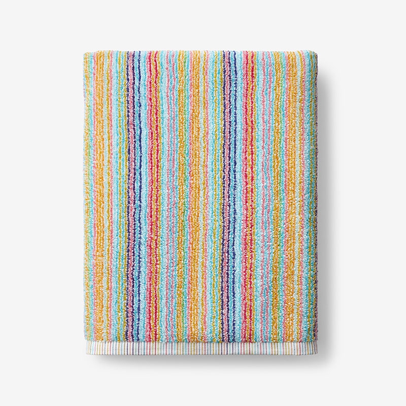 Bath Towel with Multi-Color Stripes and Bold Palette, Woven Cotton