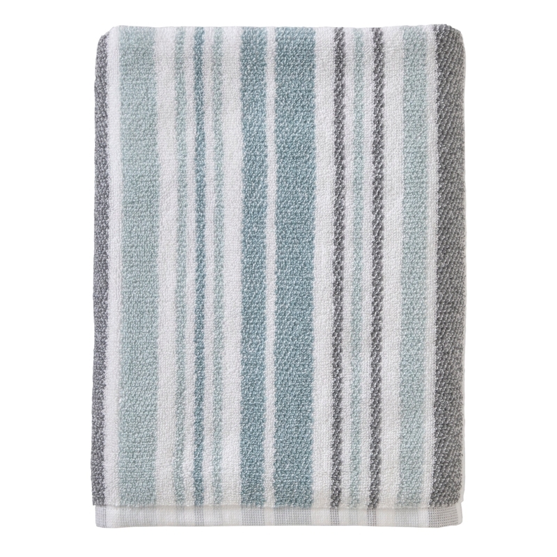 Bath Towel with Tassel Trim, Aqua Multi-Color Stripes, Farmhouse Style