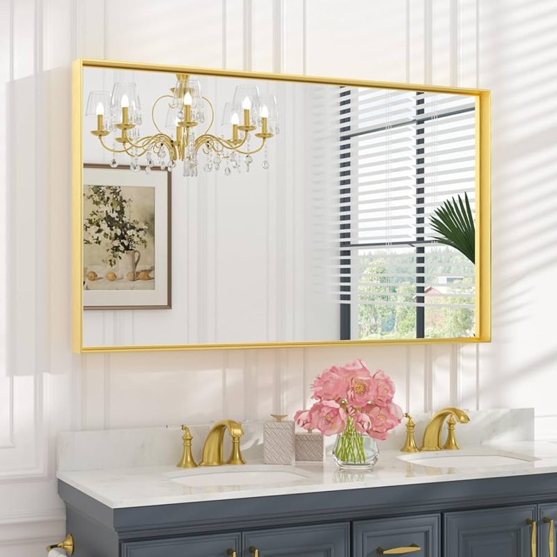 Bathroom Mirror Extra Wide Rectangular Slim Frame Modern Farmhouse