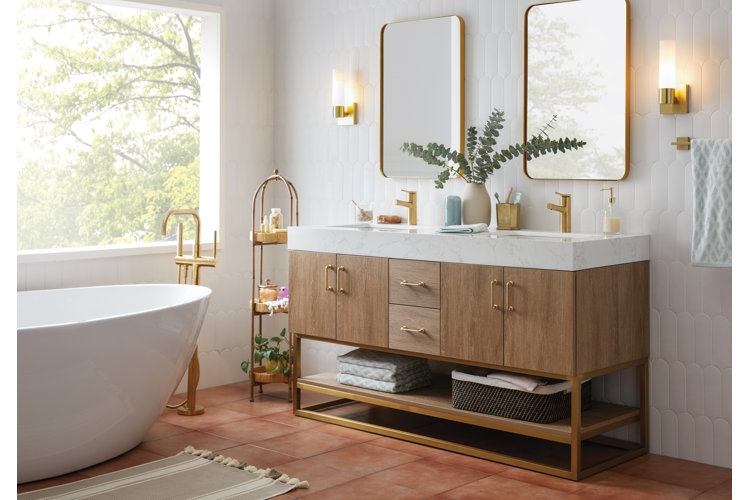 Bathroom Vanity, Double Sink Wood Toned, Earthy Modern Retreat